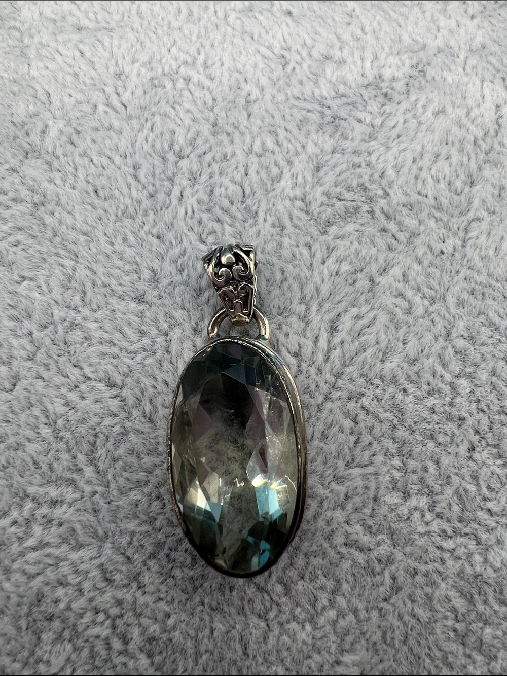 Sterling Silver Prasiolite (green amethyst)Faceted Oval Pendant Necklace